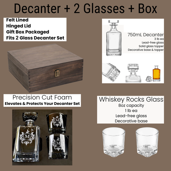 CUSTOM DECANTER + ROCKS GLASSES + BOX