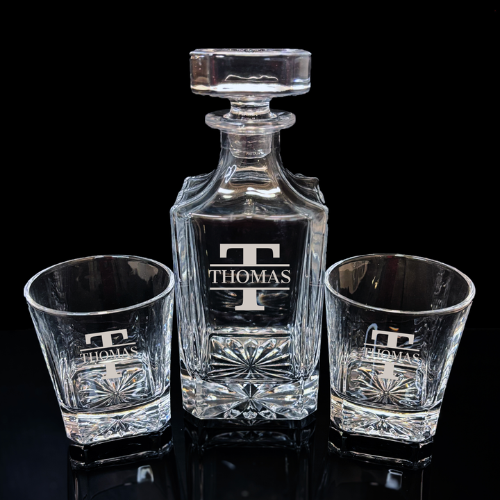 CUSTOM DECANTER + ROCKS GLASSES + BOX