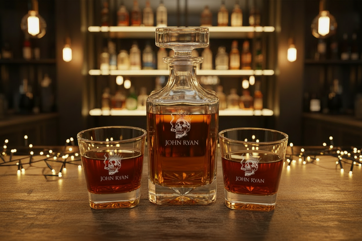 CUSTOM DECANTER + ROCKS GLASSES + BOX