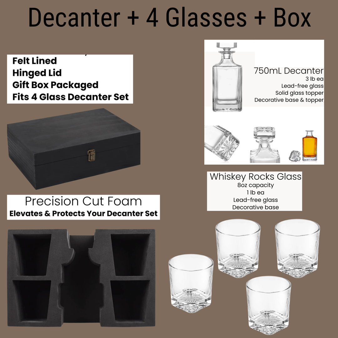 CUSTOM DECANTER + ROCKS GLASSES + BOX