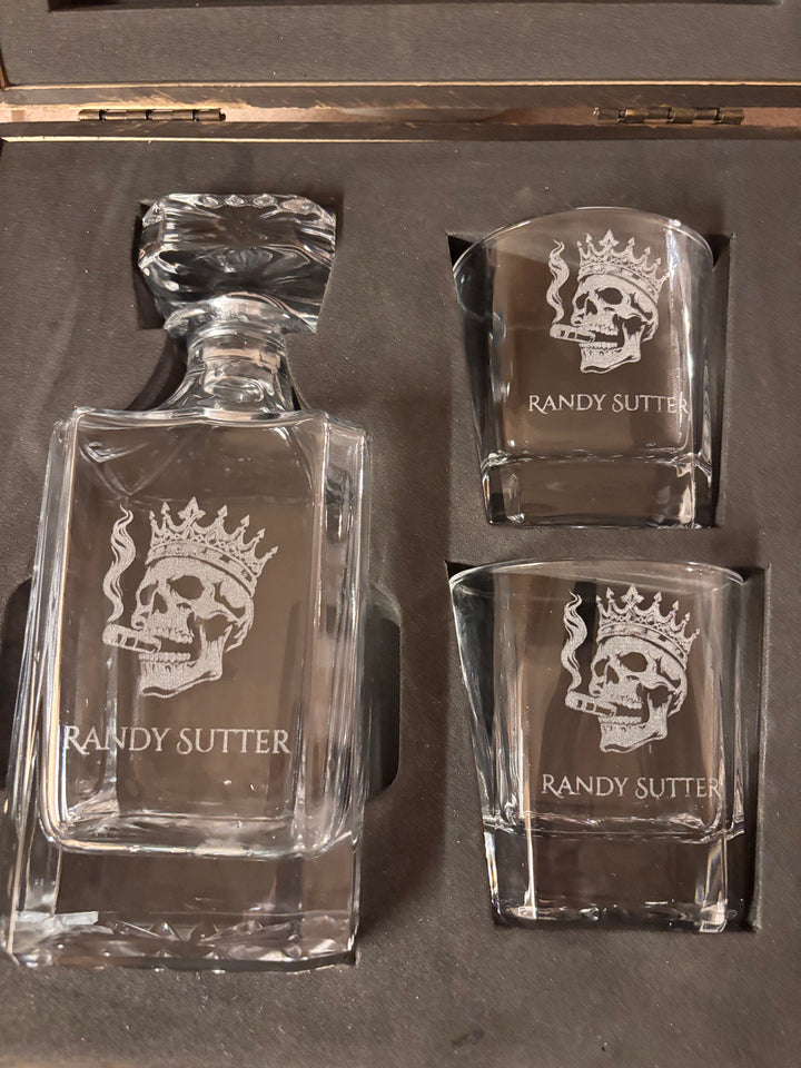 CUSTOM DECANTER + ROCKS GLASSES + BOX