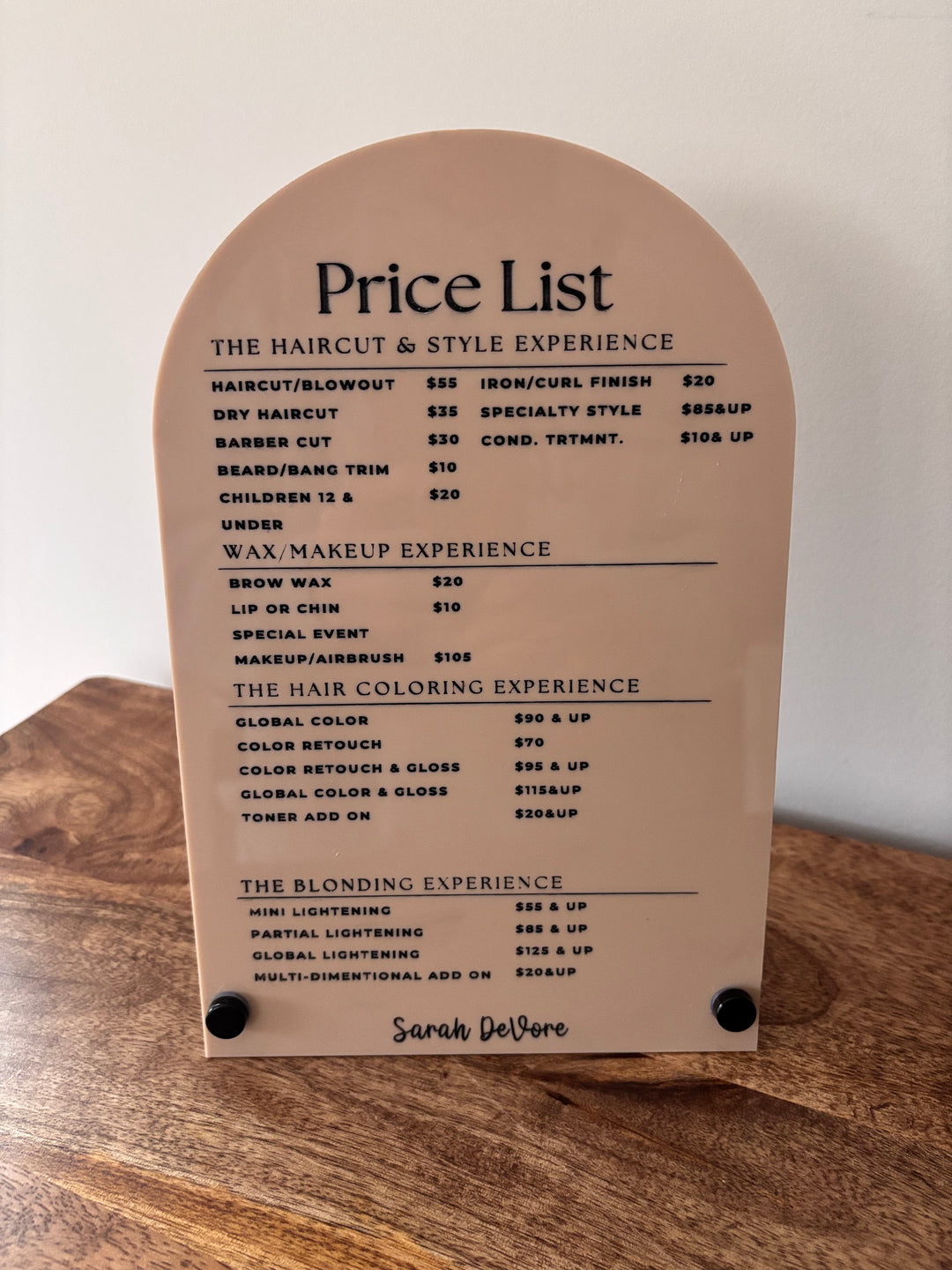 Custom Acrylic Sign – Engraved Business Price List for Salon Branding Marketing