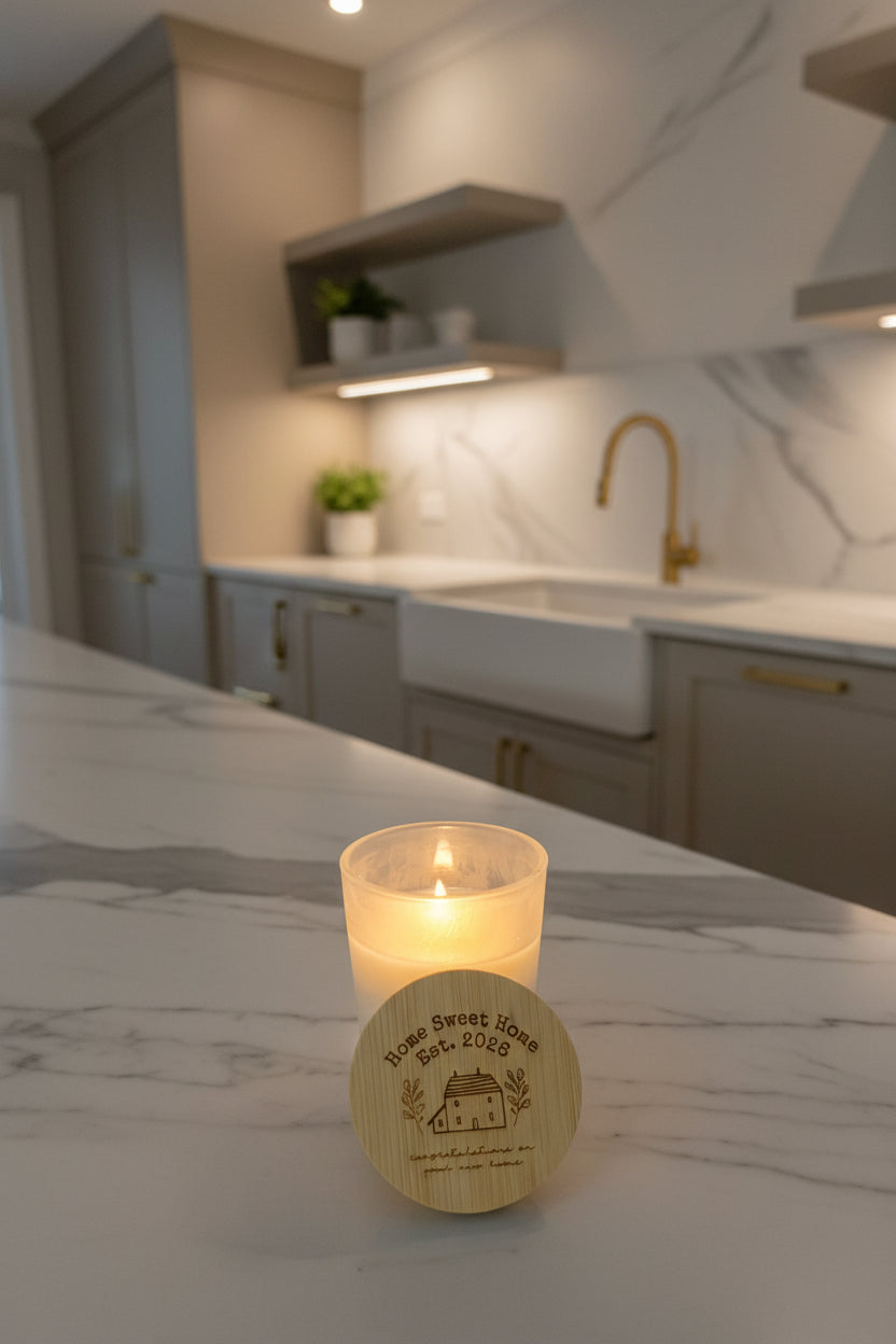 Soy Candle • New Homeowner Housewarming & Realtor Closing Gift • Frosted Glass Jar