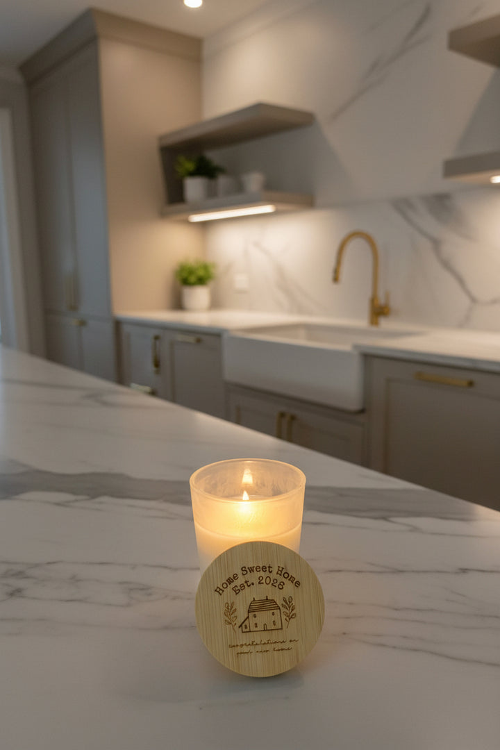 Soy Candle • New Homeowner Housewarming & Realtor Closing Gift • Frosted Glass Jar