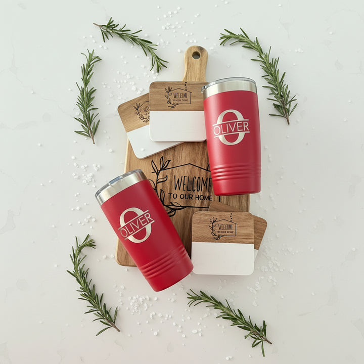 CUSTOM CLOSING GIFT | ESTATE BASKET WITH ACACIA BOARD & TUMBLERS