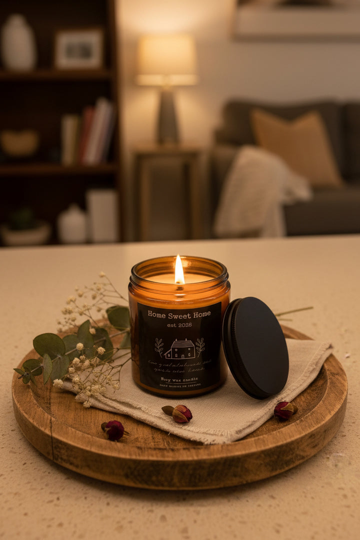 Soy Candle • New Homeowner Housewarming & Realtor Closing Gift • Wood Wick Amber Jar