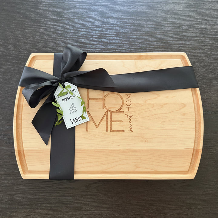 PERSONALIZED ENGRAVED GIFT | LARGE ARCHED WALNUT & MAPLE CUTTING BOARD