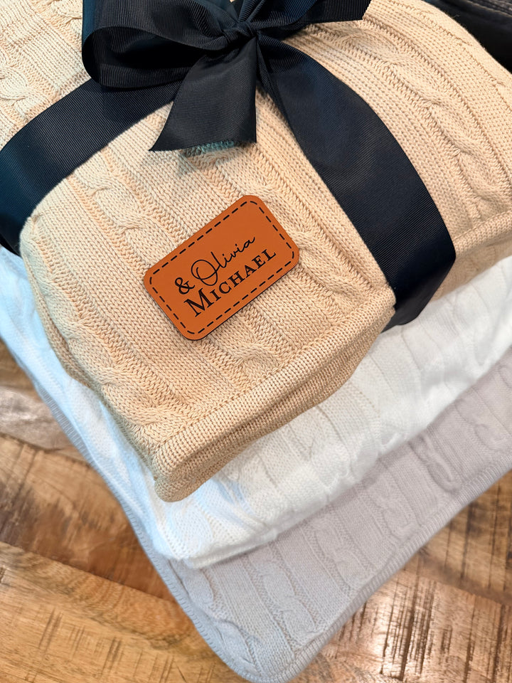 Custom Logo Blanket, Personalized Cable Knit Corporate Gift, Company Logo Blanket, Client & Employee Gift, Bulk Branded Business Gift
