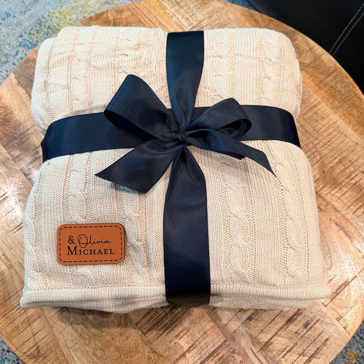 Custom Logo Blanket, Personalized Cable Knit Corporate Gift, Company Logo Blanket, Client & Employee Gift, Bulk Branded Business Gift