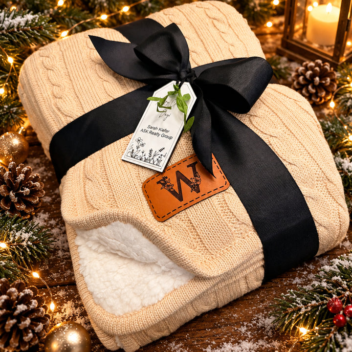 Custom Logo Blanket, Personalized Cable Knit Corporate Gift, Company Logo Blanket, Client &amp; Employee Gift, Bulk Branded Business Gift