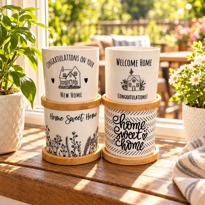 PERSONALIZED NEW HOME PLANTER WITH BAMBOO TRAY | HOUSEWARMING &amp; CLOSING GIFT