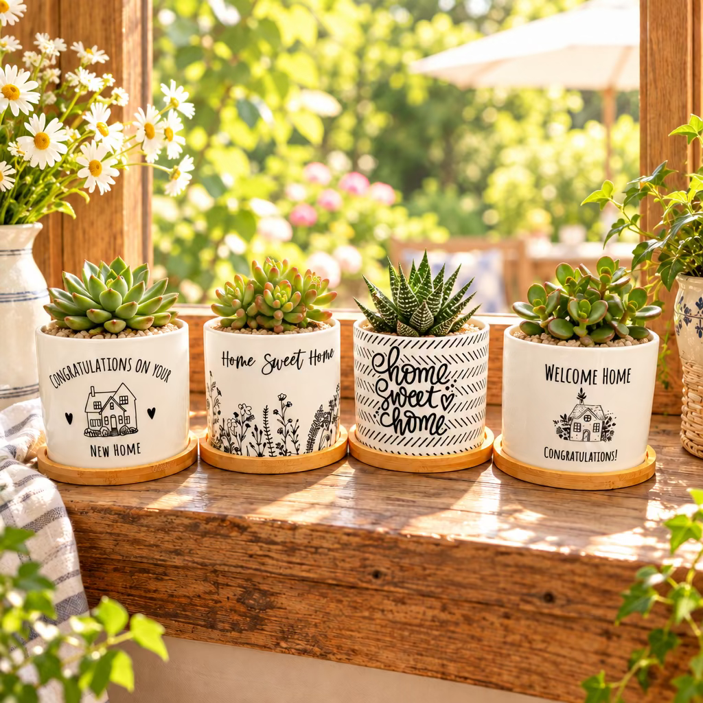 PERSONALIZED NEW HOME PLANTER WITH BAMBOO TRAY | HOUSEWARMING &amp; CLOSING GIFT
