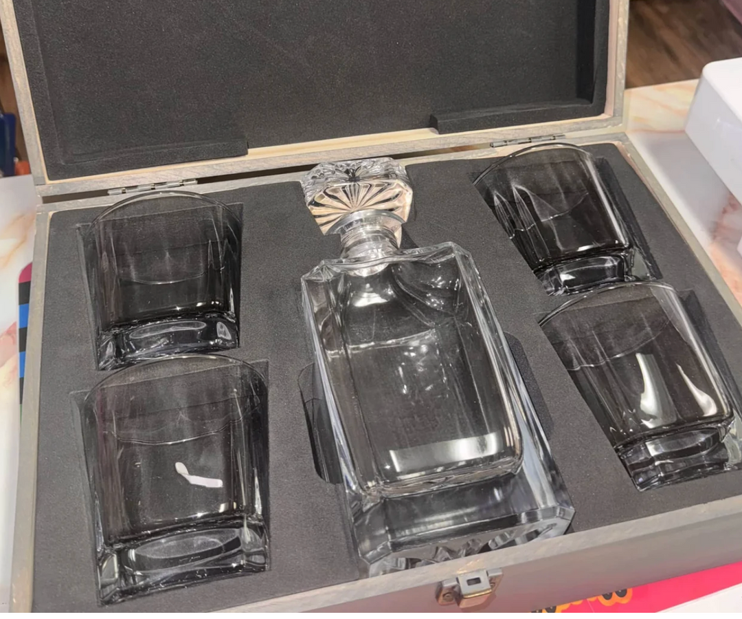 CUSTOM DECANTER + ROCKS GLASSES + BOX