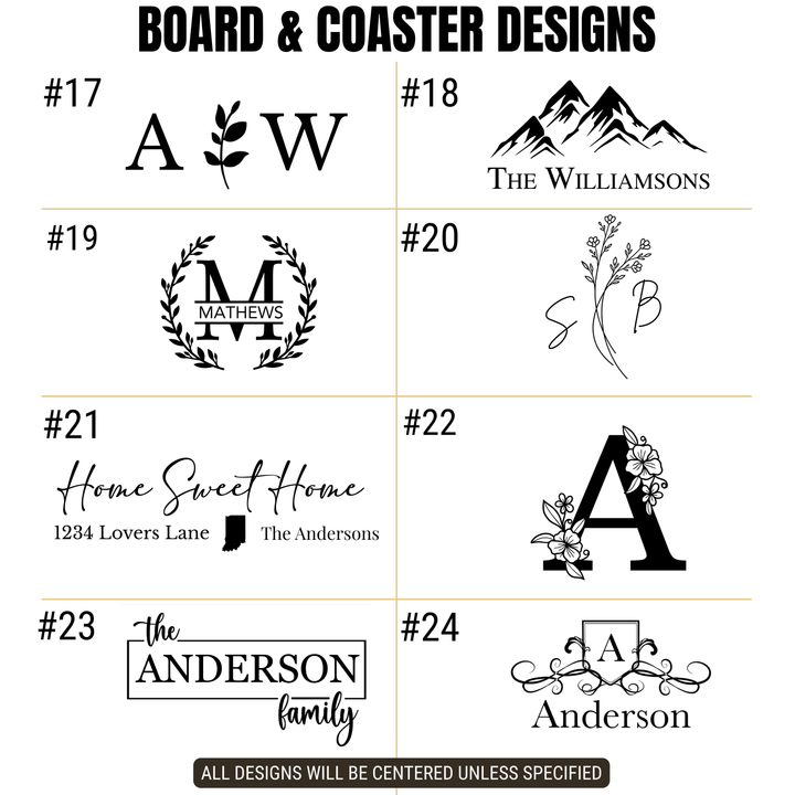 PERSONALIZED CLOSING GIFT SET | LARGE ARCHED CUTTING BOARD & COASTERS