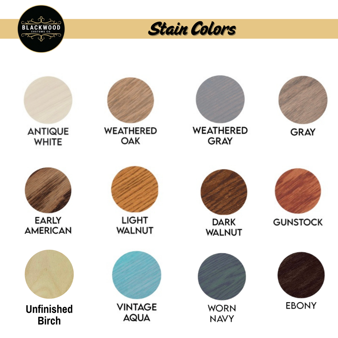 Stain color options for custom wood address signs showing multiple finish choices