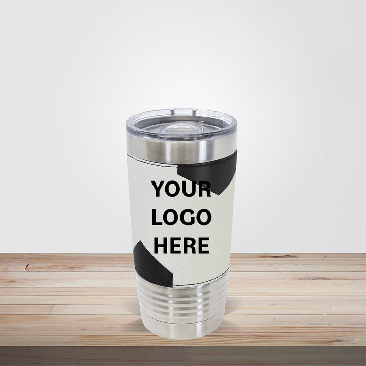 Custom engraved 20oz Polar Camel sports leatherette tumbler with soccer design – personalized sports-teams or corporate gift drinkware