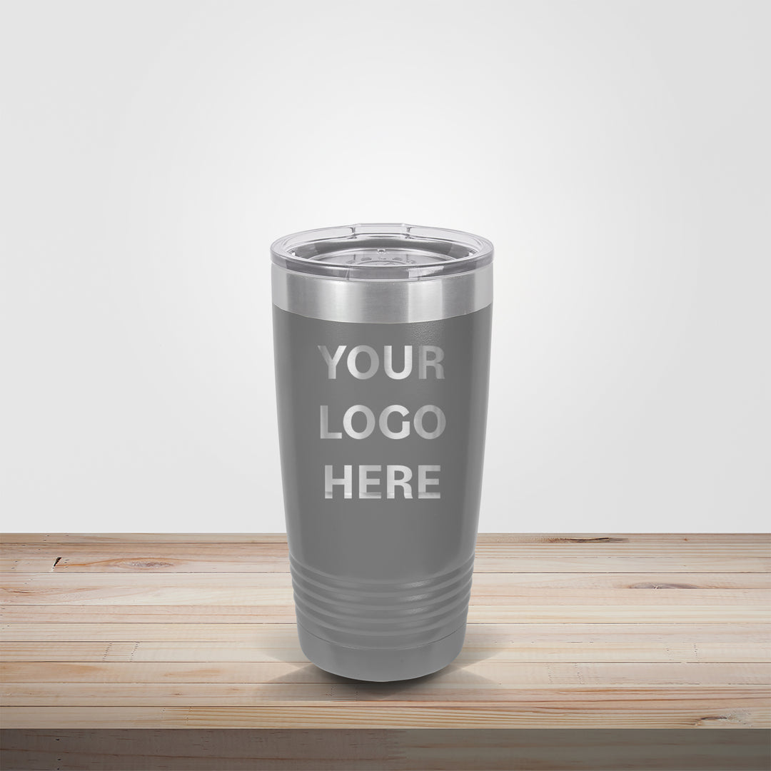 Custom engraved 20oz Polar Camel tumbler in gray – personalized bride and groom, team, corporate, or client gift drinkware