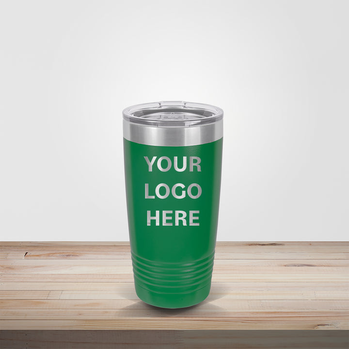 Custom engraved 20oz Polar Camel tumbler in green – personalized wedding party, sports team, or corporate gift drinkware