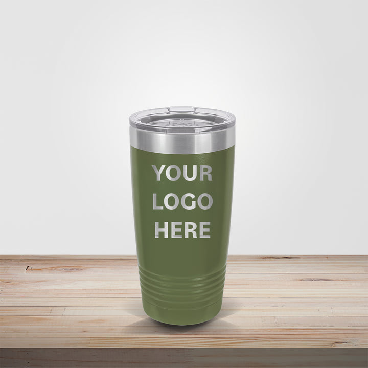 Custom engraved 20oz Polar Camel tumbler in olive green– personalized wedding, coach, team, or corporate client gift drinkware