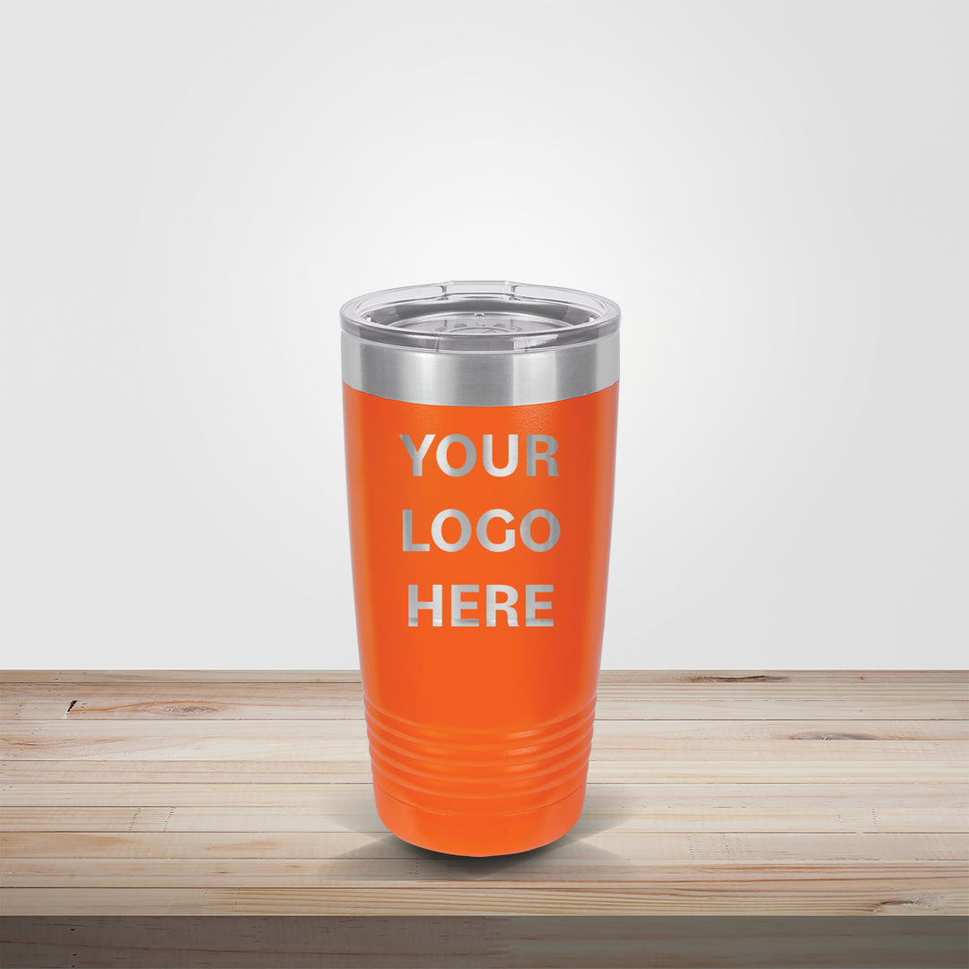 Custom engraved 20oz Polar Camel tumbler in orange – personalized school spirit, wedding, or corporate gift drinkware