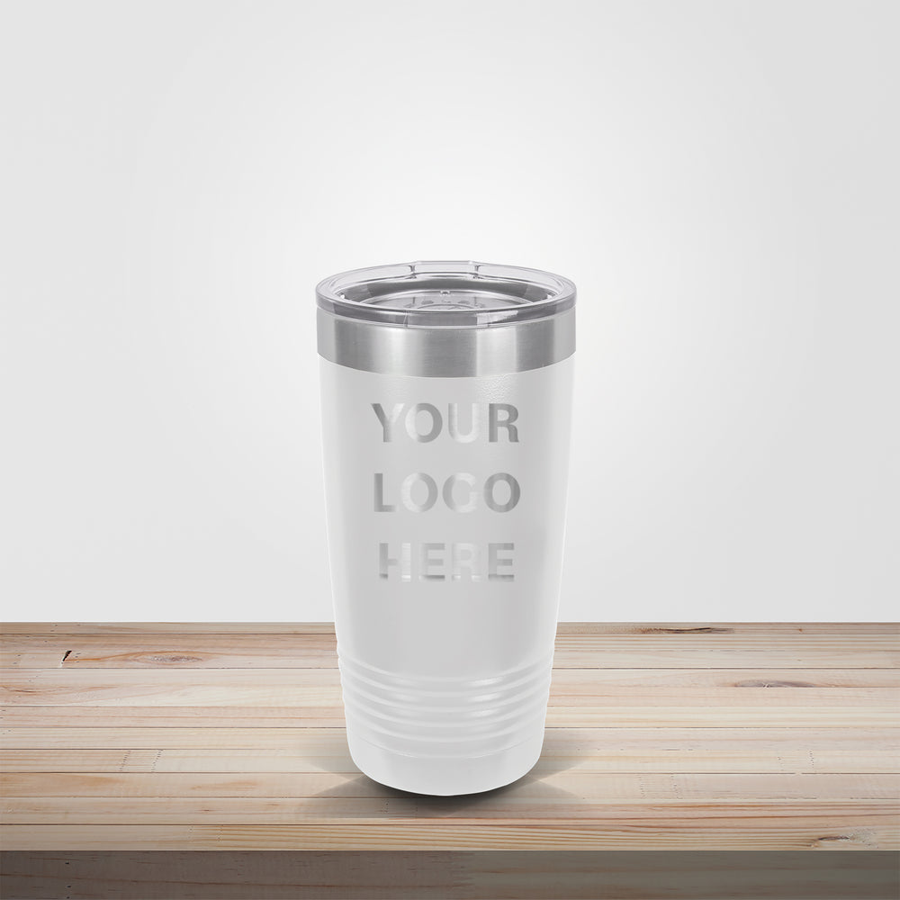 Custom engraved 20oz Polar Camel tumbler in white – personalized wedding couple, team, coach, or corporate gift drinkware