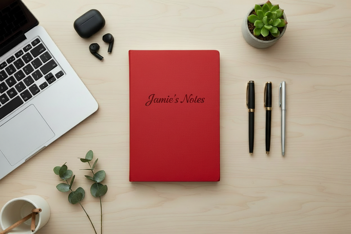 Custom engraved leatherette journal for corporate gifts, realtor closing gifts, and personalized business branding