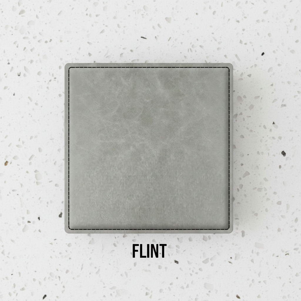 Set of four Light Gray leatherette coasters with custom logo branding for weddings, events, and corporate gifts