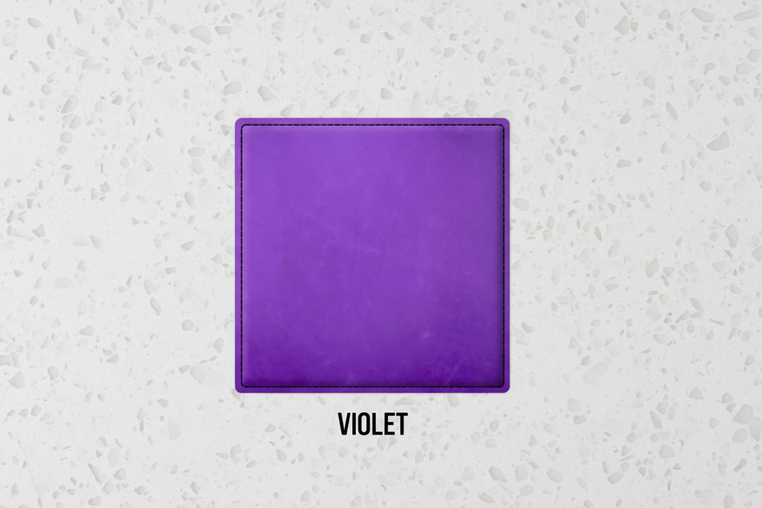 Set of four purple leatherette coasters with custom logo branding for weddings, events, and corporate gifts