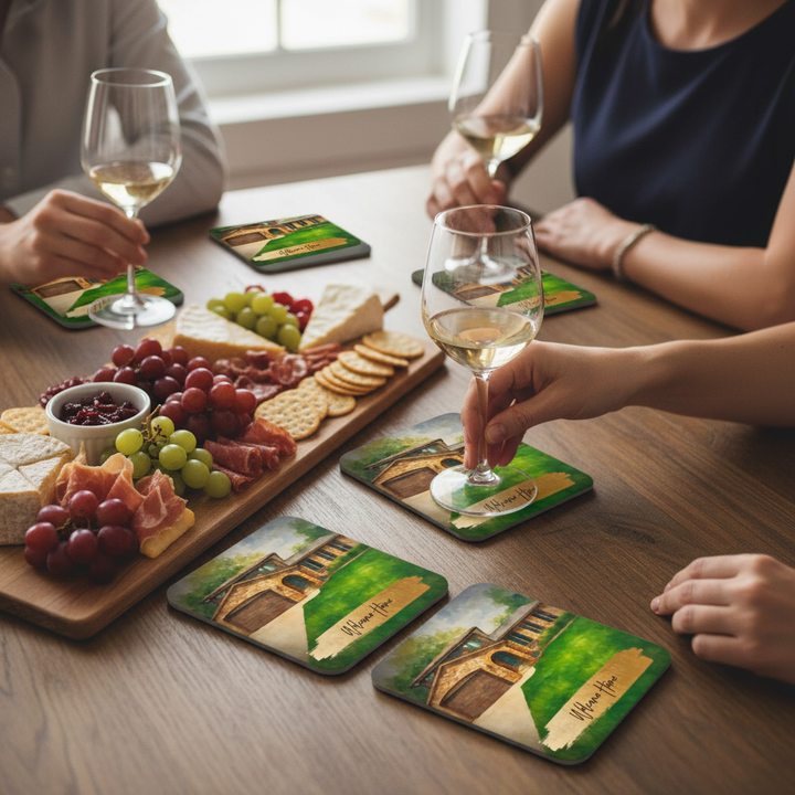 Personalized watercolor house coasters absorbent ceramic closing gift for new homeowners
