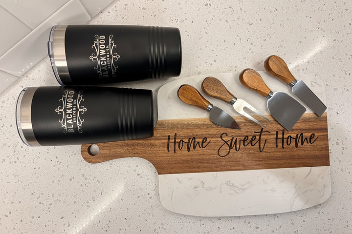 Realtor Closing Gift Basket Set Custom Tumbler Collection Real Estate Professional Present Luxury Homeowner Package Personalized House Warming Gift Black Wire Basket Marble Coasters Acacia Wood Accessories Kitchen Essentials Collection New
