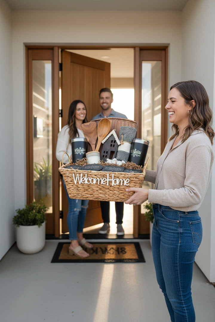 Kitchen Essentials Basket Housewarming Present Heritage Collection Premium Gift Set Welcome Home Package Wooden Cooking Utensils Slate Coasters Insulated Tumblers Kitchen Towels Decorative Items Personalized Welcome Sign Quality Home Goods