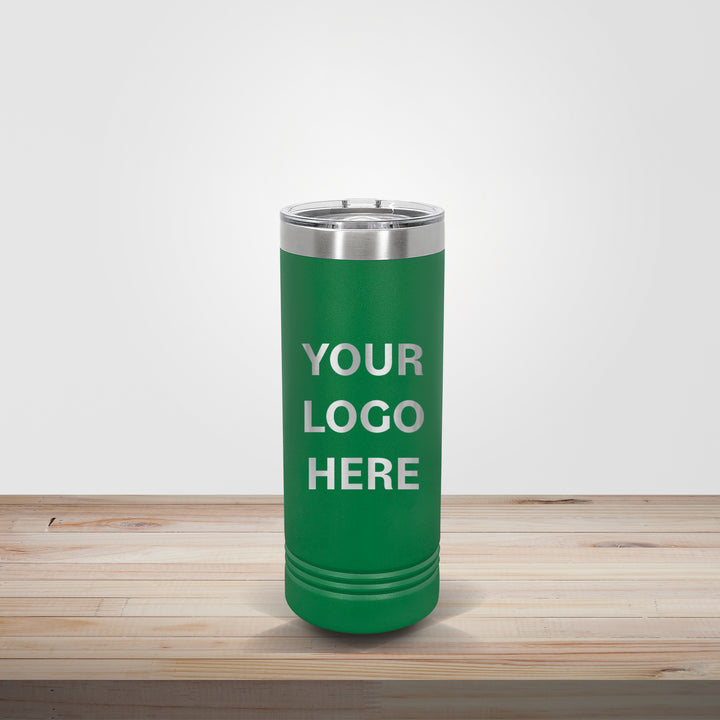 Green Polar Camel 22oz skinny tumbler customized for sports teams and corporate giveaway drinkware