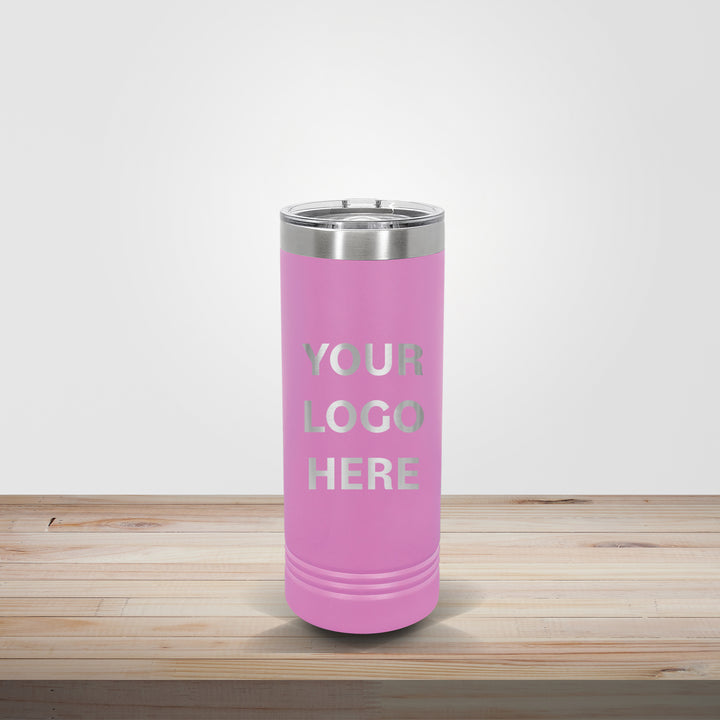 Light purple Polar Camel 22oz skinny tumbler customized for wedding parties and personalized logo drinkware