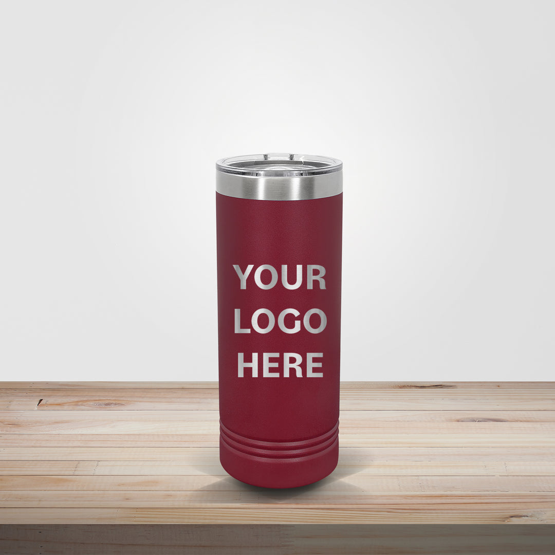 Maroon Polar Camel 22oz skinny tumbler engraved for sports programs, graduation gifts, and custom logo drinkware