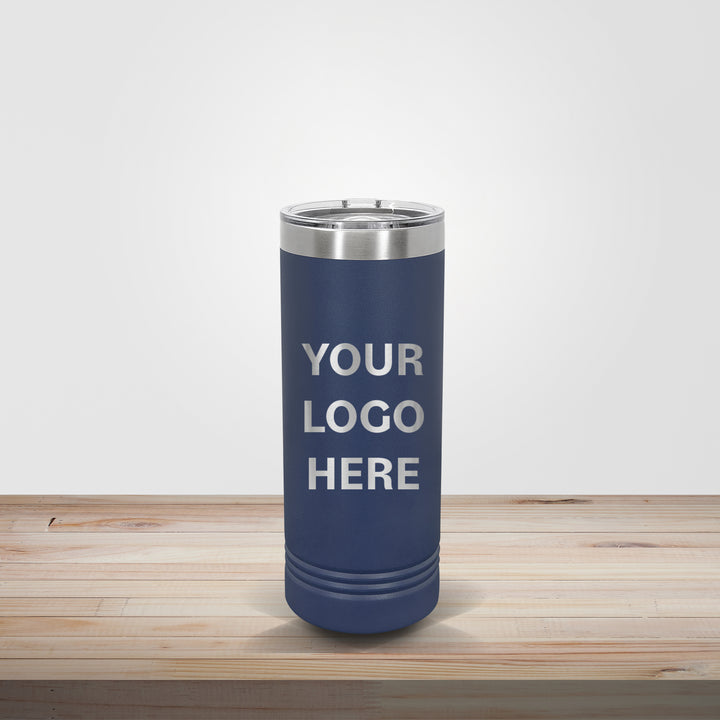 Navy Polar Camel 22oz skinny tumbler personalized for groomsmen gifts and custom business branding