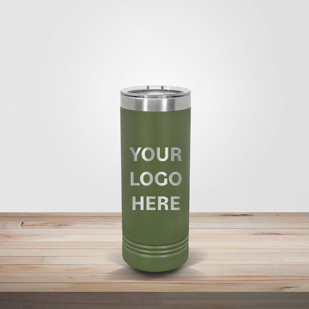 Olive Polar Camel 22oz skinny tumbler personalized for outdoor brands, lifestyle gifts, and engraved logo drinkware