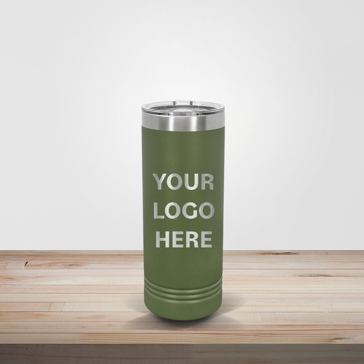 Olive Polar Camel 22oz skinny tumbler personalized for outdoor brands, lifestyle gifts, and engraved logo drinkware