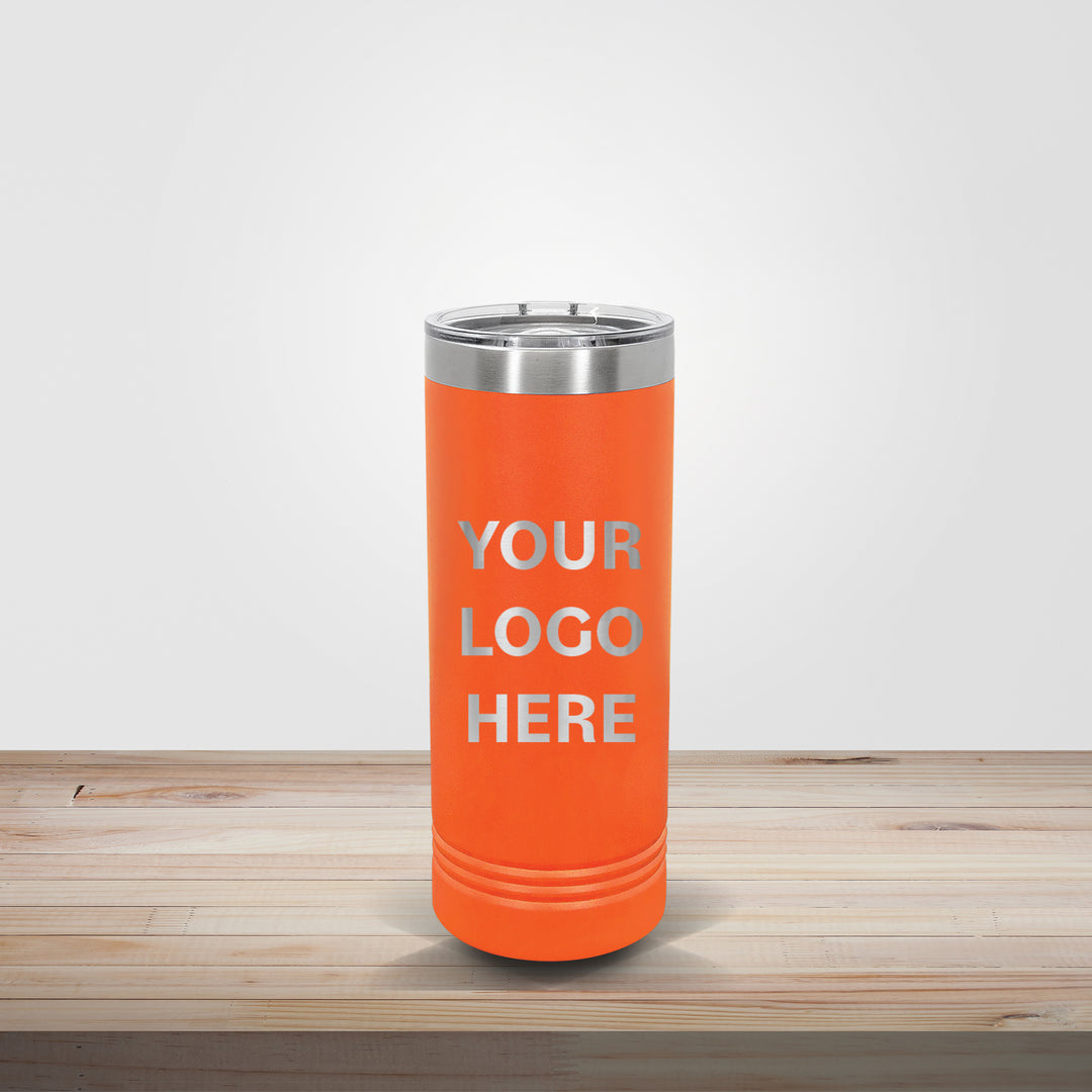 Orange Polar Camel 22oz skinny tumbler customized for athletic events, team gifts, and promotional branding