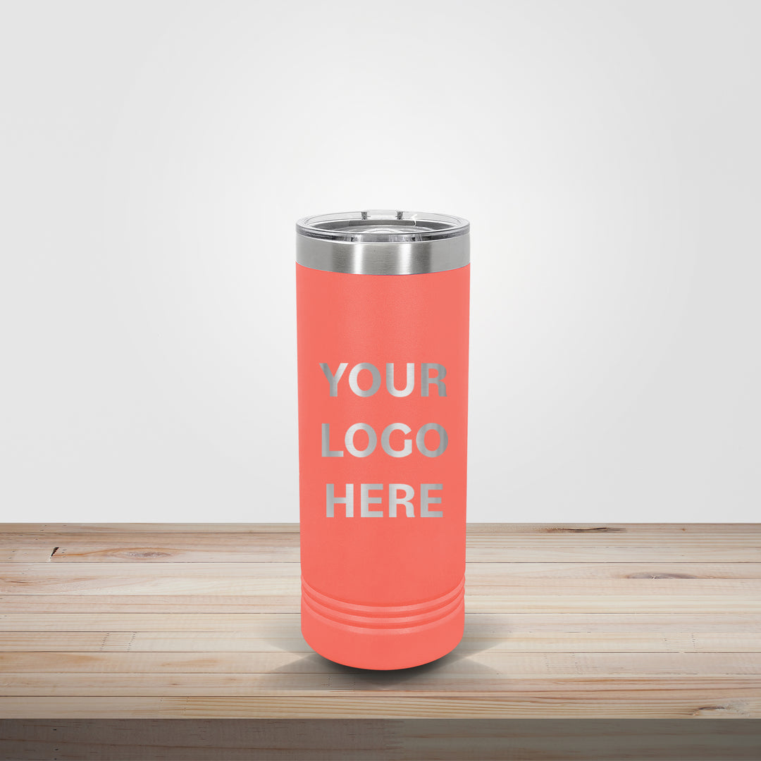 Peach Polar Camel 22oz skinny tumbler personalized for bridesmaid gifts and wedding favors with custom engraving