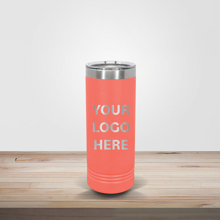 Peach Polar Camel 22oz skinny tumbler personalized for bridesmaid gifts and wedding favors with custom engraving