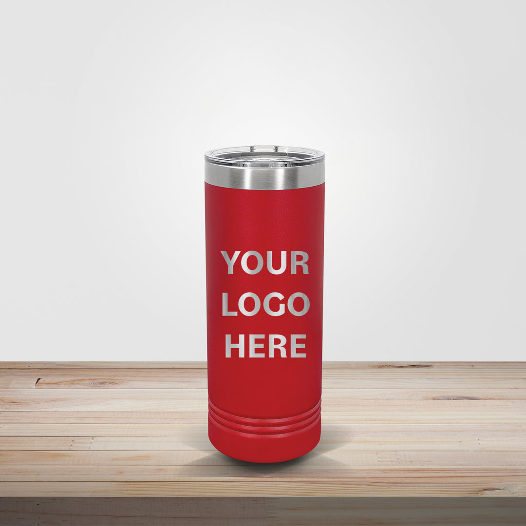 Red Polar Camel 22oz skinny tumbler customized for team spirit, school sports, and promotional branding