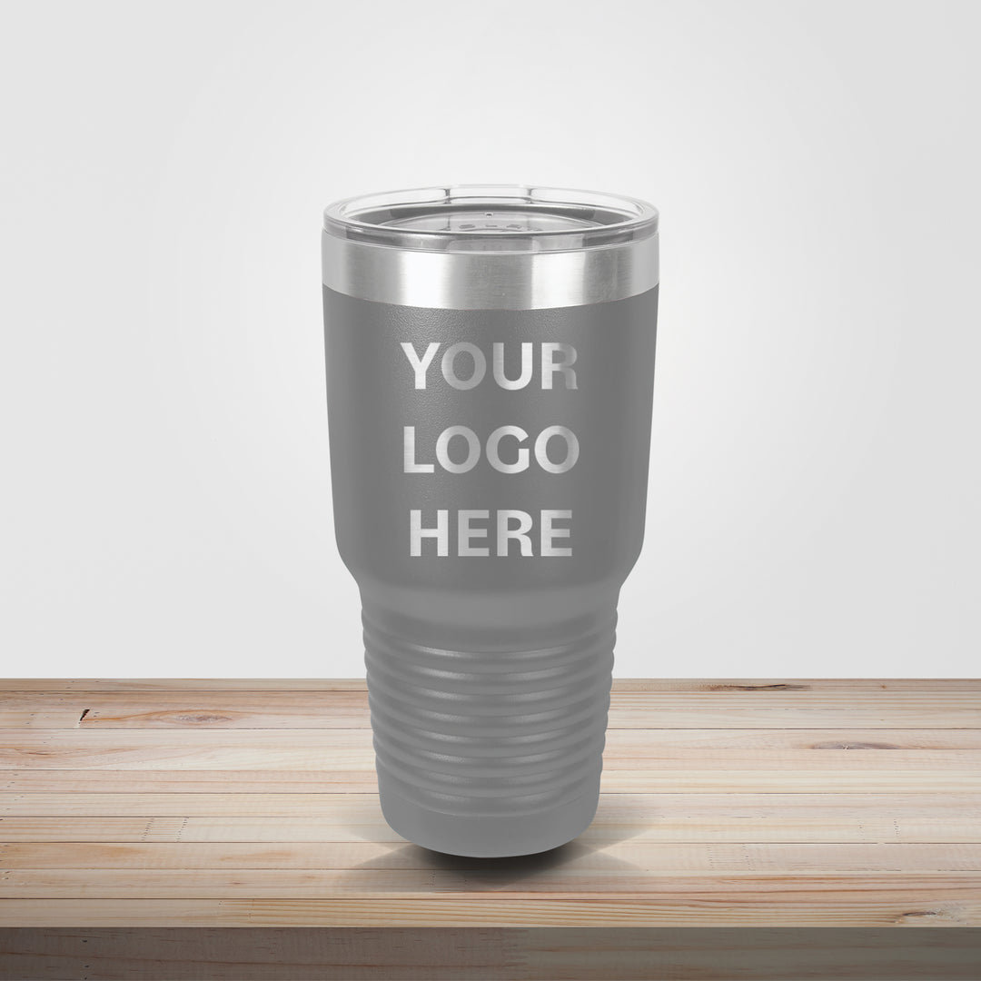 Gray Polar Camel 30oz tumbler personalized with company logo for professional branding and business gifts