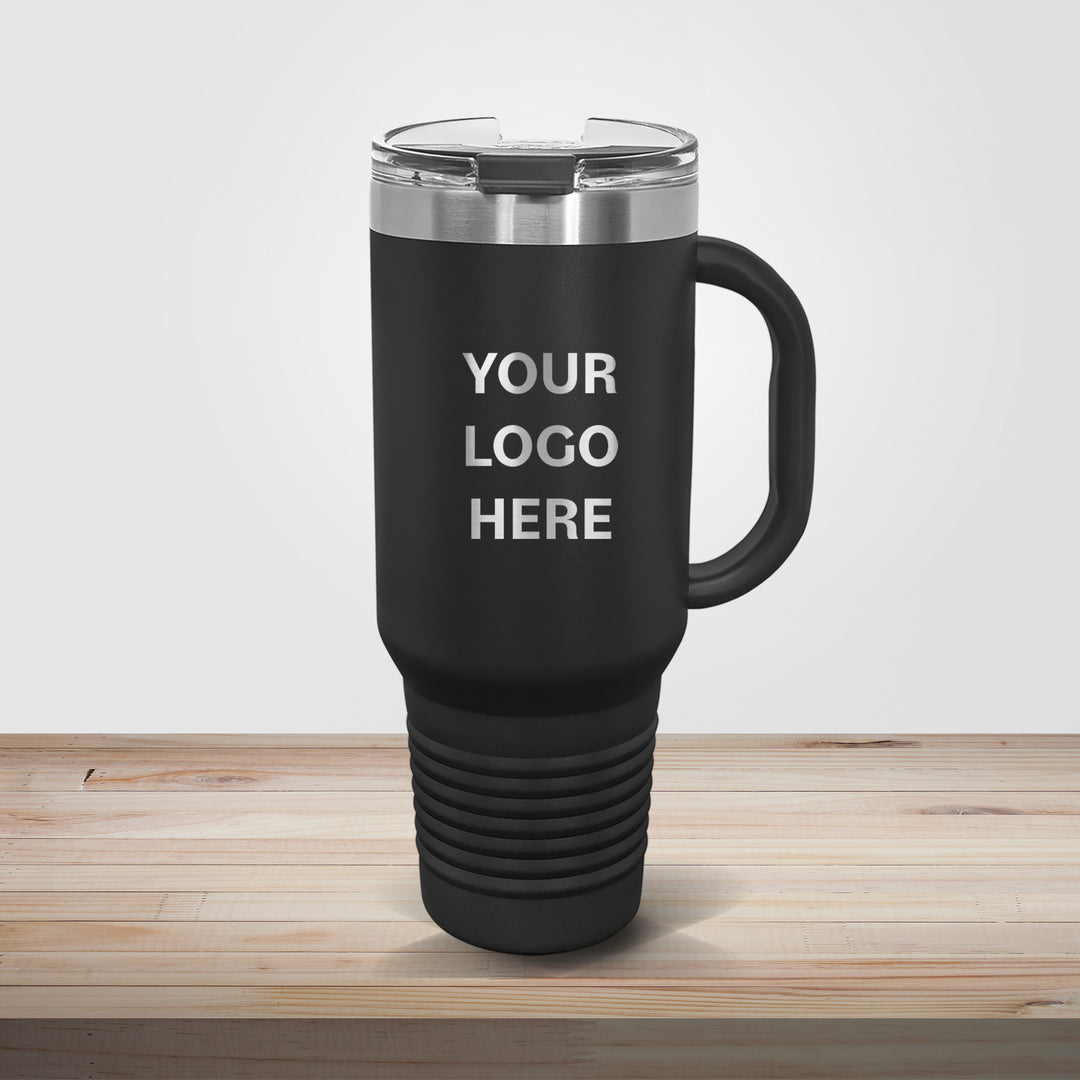 Black Polar Camel 40oz travel mug with custom logo engraving for corporate branding, promotional gifts, and client appreciation