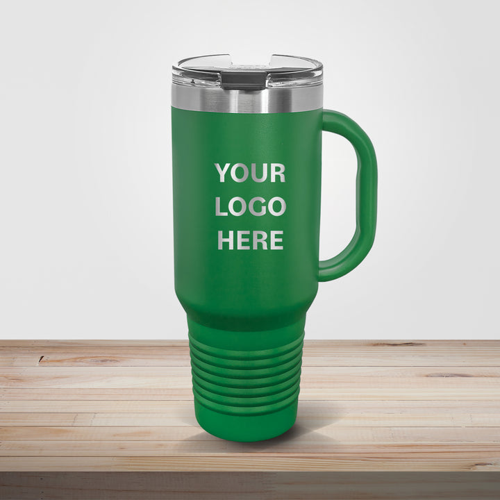 Green Polar Camel 40oz travel mug customized for sports teams and corporate giveaway drinkware