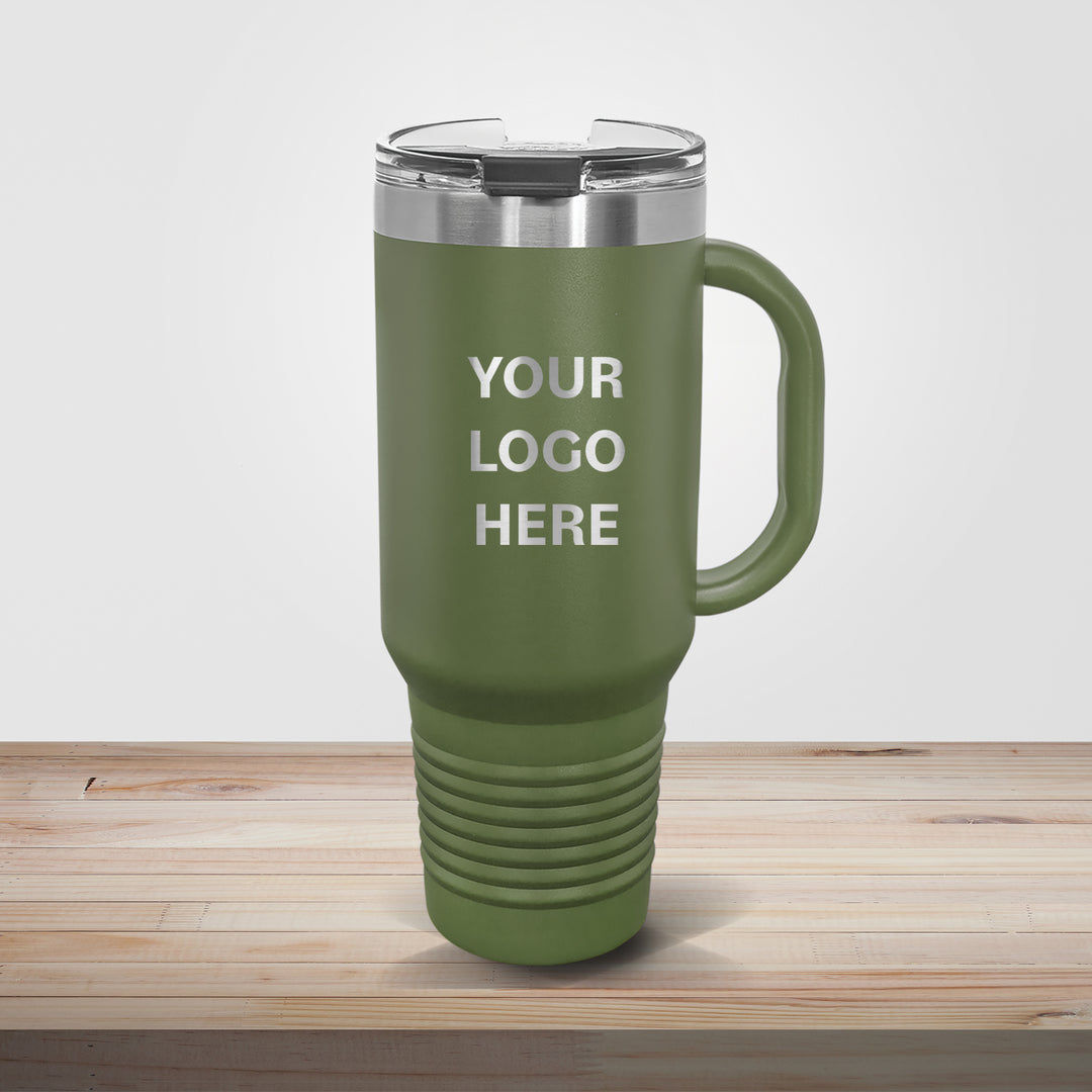 Olive Polar Camel 40oz travel mug personalized for outdoor brands, lifestyle gifts, and engraved logo drinkware