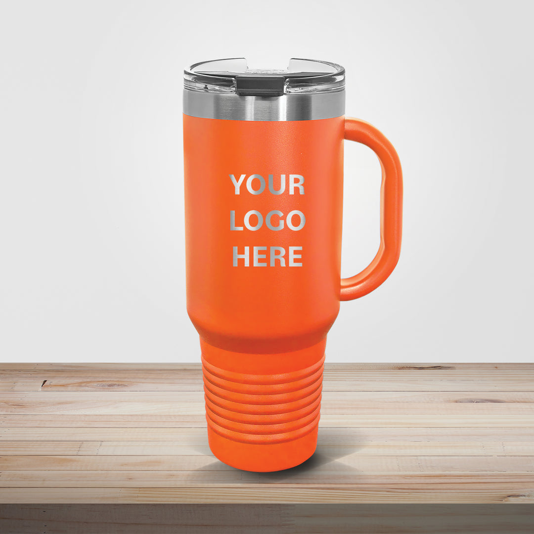 Orange Polar Camel 40oz travel mug customized for athletic events, team gifts, and promotional branding