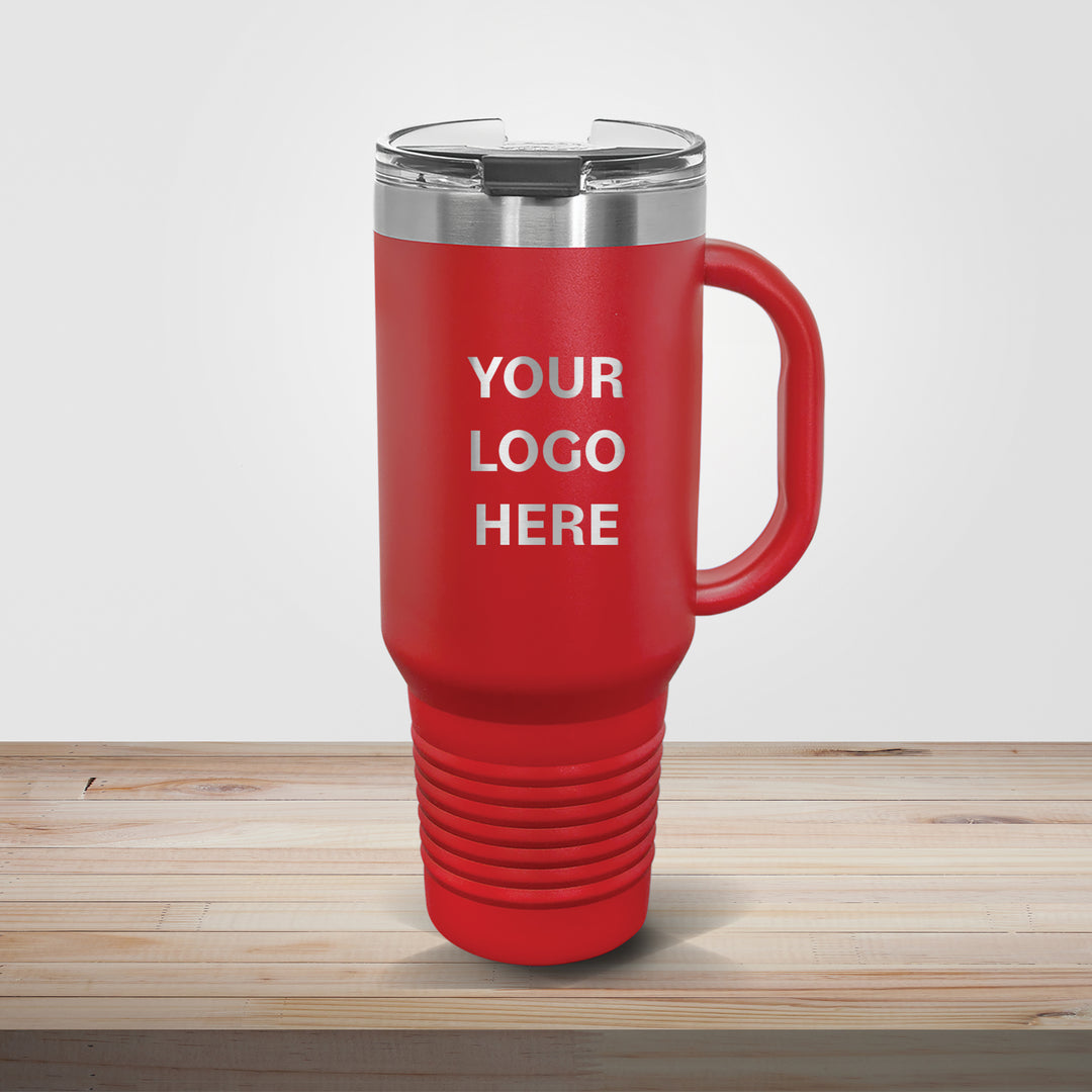 Red Polar Camel 40oz travel mug customized for team spirit, school sports, and promotional branding