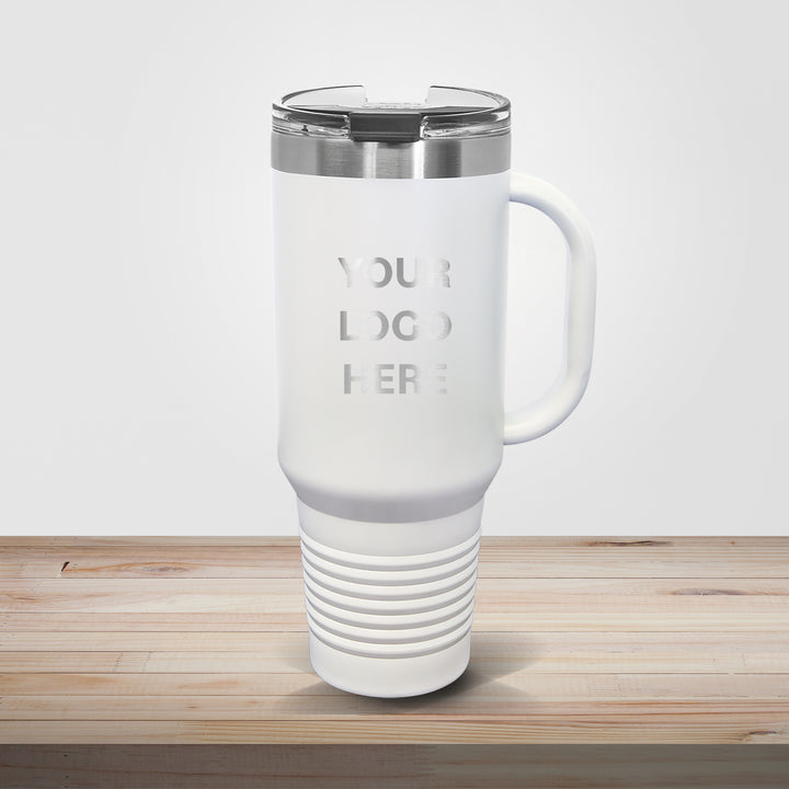 White Polar Camel 40oz travel mug personalized for wedding favors, bridal party gifts, and custom engraved drinkware