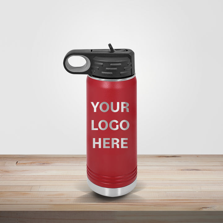 Maroon Polar Camel insulated stainless steel water bottle engraved for sports programs, graduation gifts, and custom logo branding, available in 20oz, 32oz, and 40oz