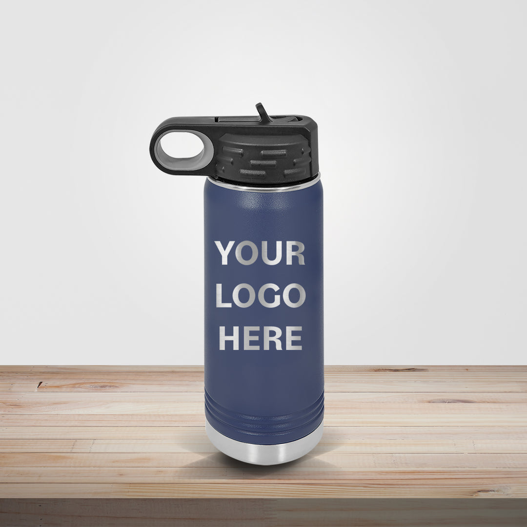 Navy Polar Camel insulated stainless steel water bottle personalized for groomsmen gifts and custom business branding, available in 20oz, 32oz, and 40oz